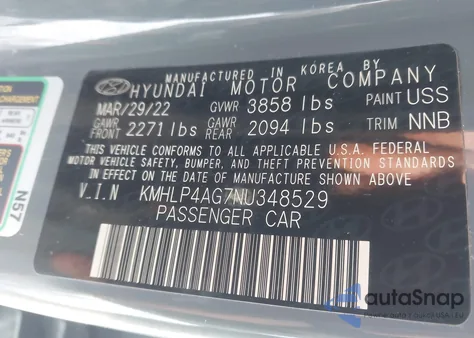 2022 Hyundai Elantra Limited z USA, uszkodzony, nr VIN KMHLP4AG7NU348529